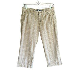 GAP Women's 100% Cotton Tan Plaid Capri Pants, Size 4
